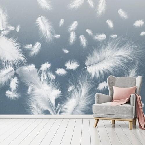 Custom 3D Wallpaper Walls White Feather Fashion Blue Watercolor Background Wall Mural Study Bedroom Living Room Photo Wall Paper