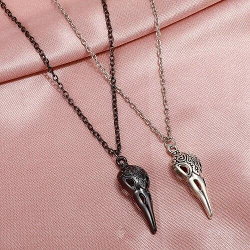 New Crow Necklace for Women Punk Skull Bird Head Gothic Pendant Necklace Clavicle Chain Halloween Party Jewelry