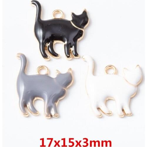 15pcs Cat Dripping oil Light Gold zinc alloy metal pendant charms for diy jewelry making 6734