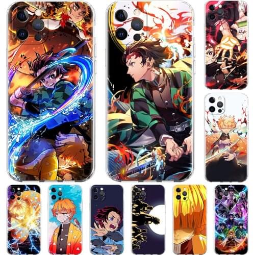 For iPhone 12 11 Pro Max Transparent Phone Case 7 8 Plus XR X SE 2020 XS 6 6S 5 5S Soft Silicone Cover Demon Slayer Anime Fundas