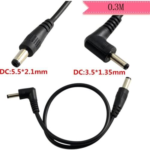 Power cord 5.5x2.1 90 ° bent male to 3.5x1.35 male audio cable 30cm