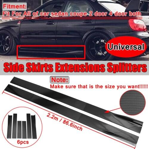 6PCS Carbon Look/Black 2m/ 2.2m Universal Side Skirt Extensions Car Side Skirts Winglet Splitters Lip For BMW For Benz For Honda