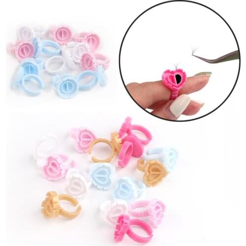 Wholesale 50/100Pcs Disposable Heart Circle Shape Eyelash Glue Fan Cup Holder Ring Eyelash Extension Tools Lash Supplies