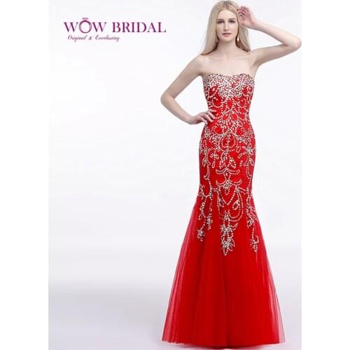 Wowbrial Gorgeous Long Evening Dress 2021 Strapless Off the Shoulder Crystal Pattern Sequins Beaded Mermaid Chiffon Ruched Dress
