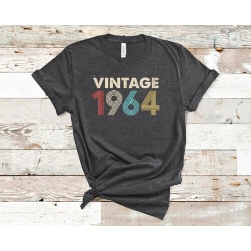 Vintage 1964 Distressed Retro Fade 57th Birthday Gift Party Shirt Short Sleeve Top Tees Plus Size O Neck unisex Clothing cotton
