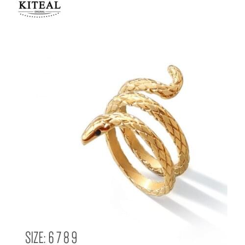 KITEAL Vintage Love Gold Vermeil size 6 7 8 engagement ring for female Animal zodiac snake Jewelry on the neck Prom Accessories