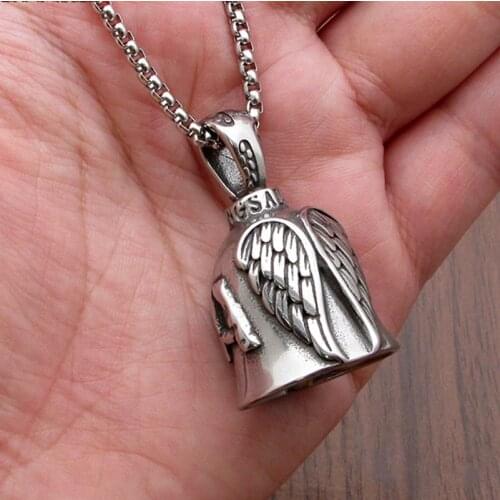 Vintage High Quality Metal Angel Wing Bell Pendant Necklace Charm Mens Rock Party Jewelry