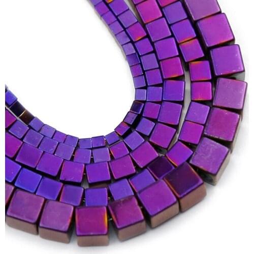 YHBZRET Natural Stone Purple Hematite Square cube Shape Spacer Loose Beads for Jewelry Making Diy Bracelet Accessories 2/3/4/6mm