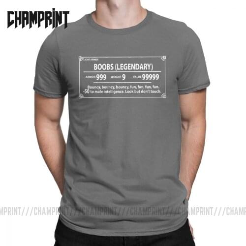 Funny Skyrim Legendary Boobs Light Armor T-Shirt Men Round Neck Pure Cotton T Shirts Tees Big Size Clothing Plus Size 4XL 5XL