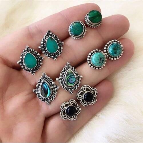 Modyle 5sets/lot Hot Sale Bohemia Stud Earrings Set for Woman Crystal Fashion Flower Wedding Jewelry