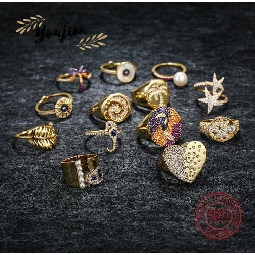New Light Luxury 925 Silver Women Zircon Pearl Shell Seahorse Starfish Coconut Heart Ring Monaco Exquisite Jewelry Gift