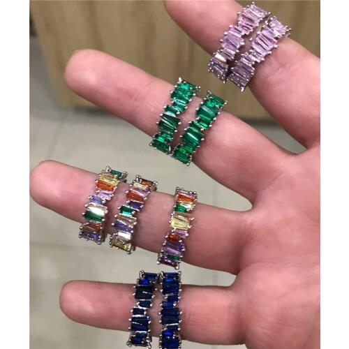 Colorful gemstone eternity band ring 100% 925 Sterling Silver rainbow T shape Diamond Engagement ring for women Wedding Rings