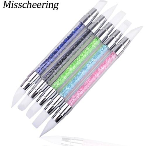 1pcs New 2 Way UV Gel Nail Art Brush Carving Pen Silicone Head Acrylic Handle Salon Nail Tools Beauty Rhinestone Polish Pen