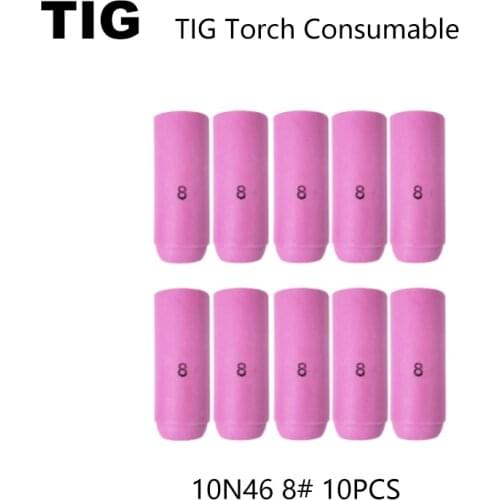 10pcs TIG Alumina Ceramic Nozzles Gas Lens Cup Tig Welding Consumables 10N46 8# Fit Argon Arc Welding Torch WP 17 18 26 Series