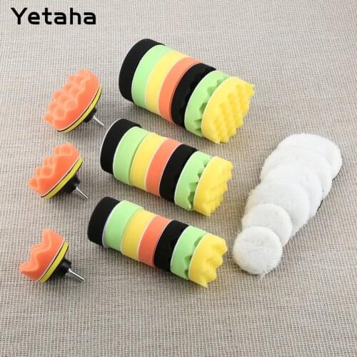 12Pcs 3/4/5" Buffing Waxing Pads Disc Wool Car Polishing Sponge Wheel Pad Kit M10 Drill Adapter For Car Wash Cleaning Detailing