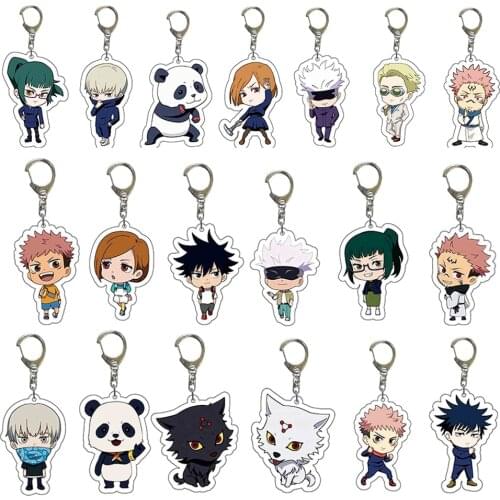 20pcs/lot Anime Jujutsu Kaisen Acrylic Keychains Cute Gojo Satoru Yuji Itadori Fushiguro Megumi Pendant Keyring Wholesale