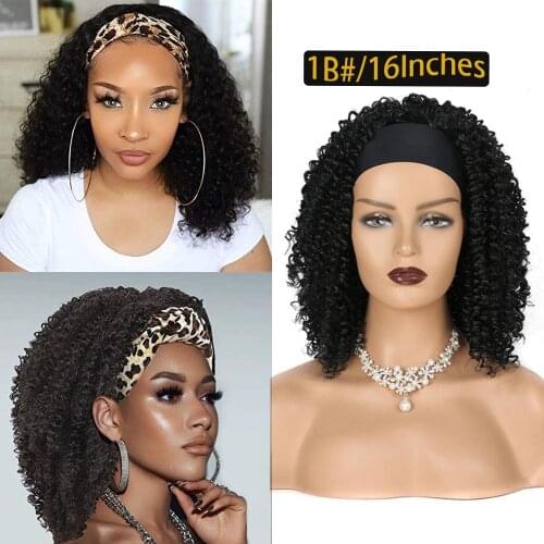2021 Curly Hair Synthetic Headband Wig 14-16Inch Mongolian Kinky Curly Wig for Women