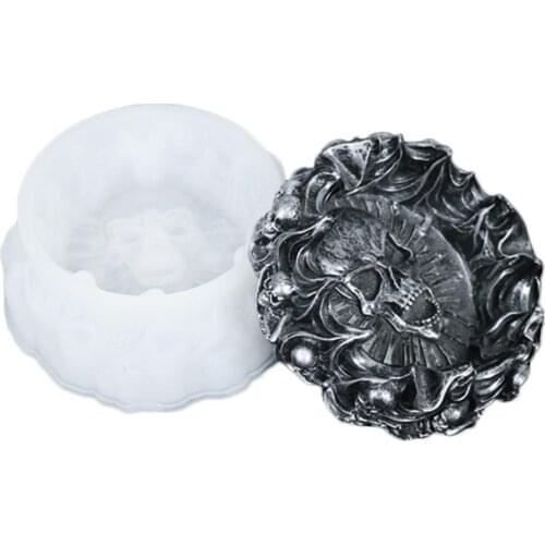 3D silicone mold creative flame skull ashtray Halloween decoration tool to produce gypsum resin concrete silicone mold 40a
