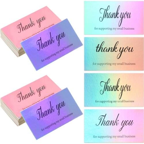 50Pcs "Thank You For Supporting My Small Business" Laser Reflective Appreciate Cards Greeting Postcard For Online Retail Gift