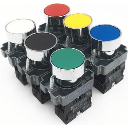 6pcs Mixed XB2 BA11/21/31/42/51/61 6 Colors Flat Self-Reset Momentary Flush Pushbutton Push Button Switch 22mm Mounting Hole