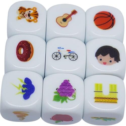 9pcs Acrylic Story Cubes Storytelling Dice Puzzle Game Educational Playset for Age 6-9 Years Old