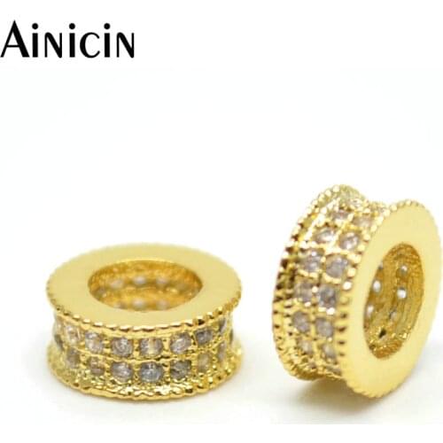 Ainicin 20pcs Gold Color 4mm Big Hole Roundel Spacer Beads Rhinestone Setting DIY Jewelry Making Findings