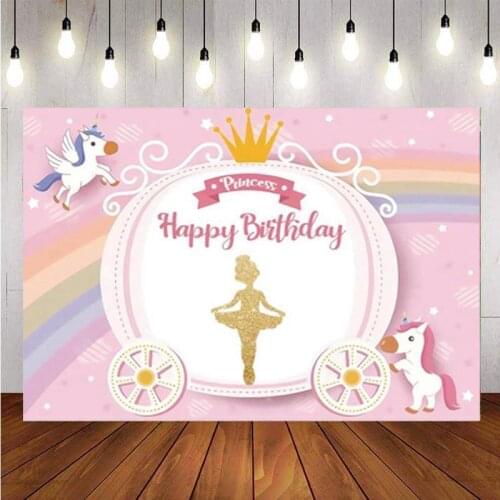Ballet Backdrop Unicorn Crown Girls Happy Birthday Party Baby Shower Photography Background Photo Studio Decor Banner Prop