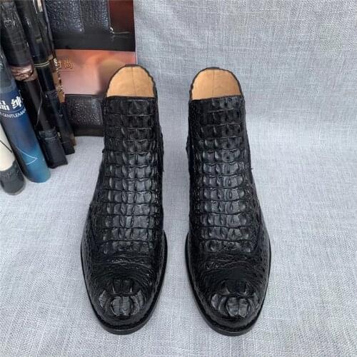 Authentic Crocodile Skin Mens High-top Ankle Shoes Genuine Alligator Leather Elastic Band Closure Male Winter Chelsea Boots