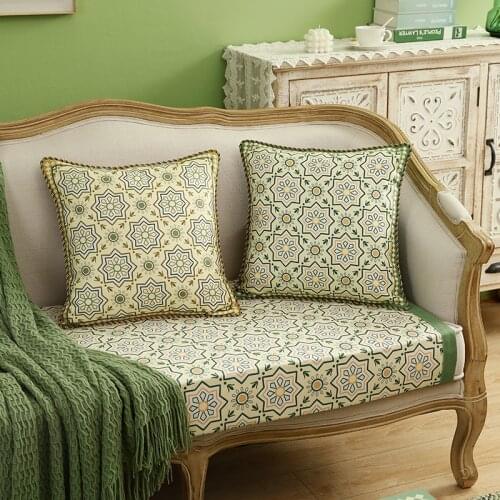 Throw Pillow Case Shell for Couch Sofa Home Decoration Luxurious Chenille Floral Garland 45x45cm Green Vintage