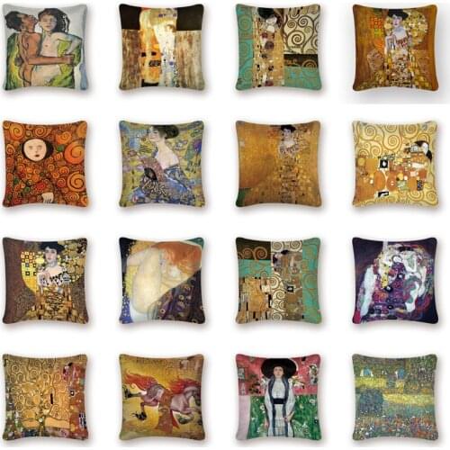 Gustav Klimt Oil Painting Pillow Case Gold Pattern Print Cushion Cover Vintage Decorative Pillow Cover Sofa Chair Pillow Case