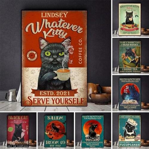 Black Cat Baked I Just Baked You Some Publicity Poster, Animal Cake Canvas Painting, Nordic Vintage Art Wall Picture Home Decor