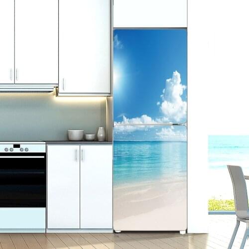 Seaside Beach Refrigerator Decorative Sticker Self Adhesive Waterproof Fridge Decoration Wallpaper Fridge Door Cover Mural Decal