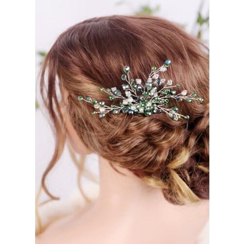 Green Rhinestones Bridal Hair Comb Wedding Silver Hair Jewelry Hair piece Prom and Party Hair Accessories for Women