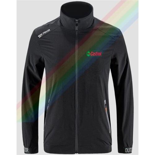 Castrol Classic Fashion Red Green Logo Slim Sport Jacket Outdoor Zippered Comfortable Soft Jacket Mens Casual Front Printing