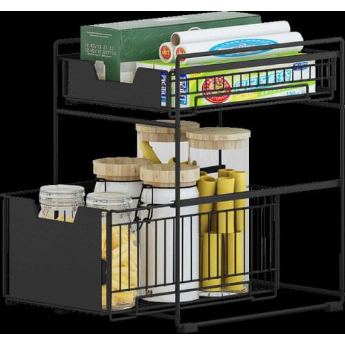 Kitchen Items Sink Shelf Drawer Type Iron Storage Rack Push Pull Basket Separate Seasoning Frame Accessories Organizer