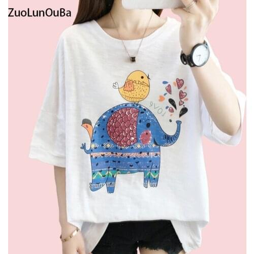 ZuoLunOuBa Summer Women T Shirt Print Cartoons Dream Love Heart Little Bird Tees Lovely Baby Elephant Female Casual Tops