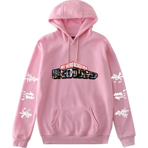 My Hero Academia Pink Hoodies Japanese Fashion Anime Shoto Todoroki Cosplay Plus Ultra Solid Oversized Pullovers Sweatshirts Top