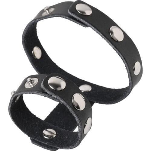 Men Adjustable Genuine Leather Cock Ring Testicle Cage Erection Enhancing Two-ring Penis Bondage Exotic Harness Males Belt Rings