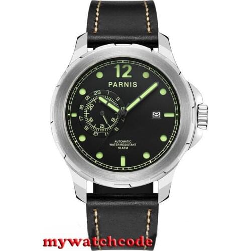 44mm Parnis black sandwich dial date Sapphire Glass miyato Automatic mens Watch