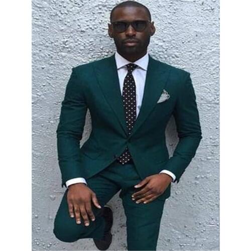 Mens Suits (Jacket+Pants) Dark Green Slim Handsome Mens Wedding Suits Groomsmen Groom Tuxedos Party Prom Business