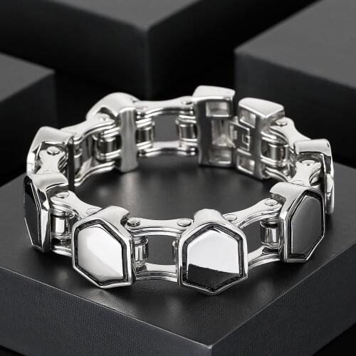 HAOLYNJOY 21mm Wide Heavy Chain Stainless Steel Polished Mens Stainless Steel Bracelet