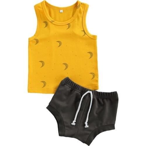 0-24M Newborn Baby Boy Girl Sleeveless Print Cotton Vest Tops Shorts Pant Bottom 2PCS Outfits Summer Clothes Set