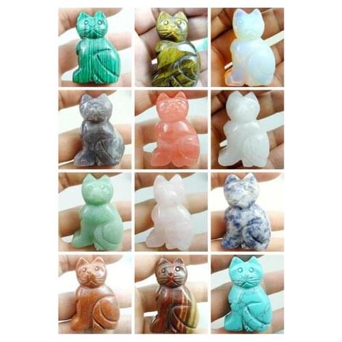 Natural Stone Quartz Crystal tiger eye Turquoises Agate carved Cat mixed beads pendant Jewelry making Accessories No hole