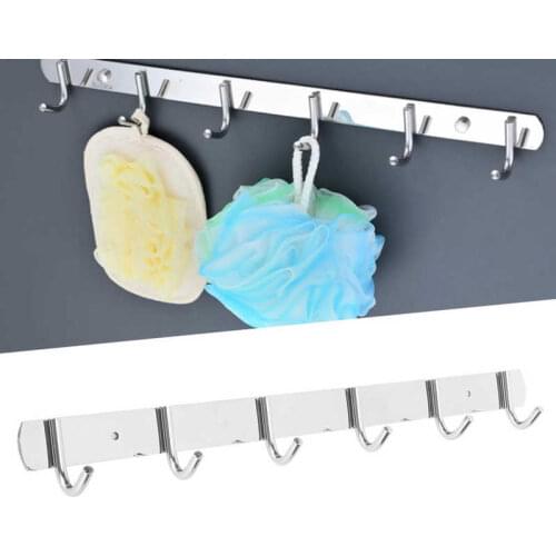 Stainless Steel Towel Hook Storage Rack Hanger with 6 Hooks for Kitchen Living Room Supplies