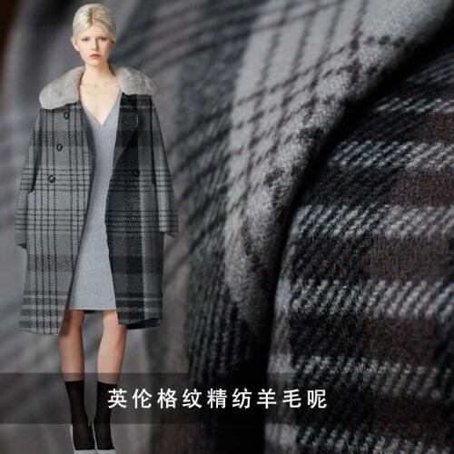 Fashion new autumn and winter wool fabric woollen gray plaid fabric clothing coat fabric 90% wool 148cm wide