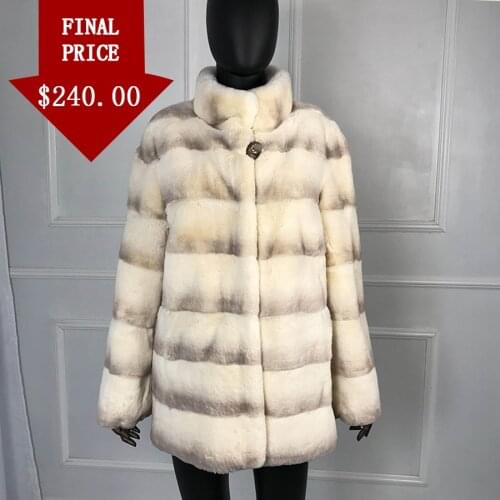 Rex rabbit Coat with standing collar middle-long women warm natural full sleeves 100% genuine rex rabbit fur new color winter