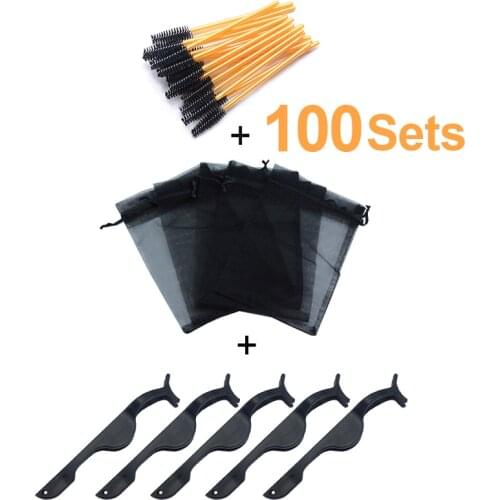 OKAYLASH wholesale 3 in 1 bundle sale lash tweezers eyelash applicators satin packing baggie with lash brushes mascara wands