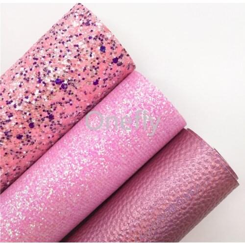 Onefly 21X29CM Pink Glitter Leather, Iridescent Litchi Synthetic Leather Fabric Sheets For Bow DIY handbags shoes AQ030