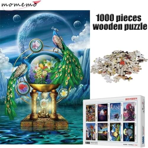 MOMEMO Moonlight Peacock Jigsaw Puzzle 1000 Pieces Adult Entertainment Puzzle Toys Wooden 1000 Pieces Puzzle for Children Gifts