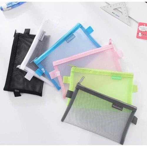 Fashion Transparent Mesh Zipper Pencil Case Pen Bag Storage Package For Boys Grils Korean Stationery School Supplies